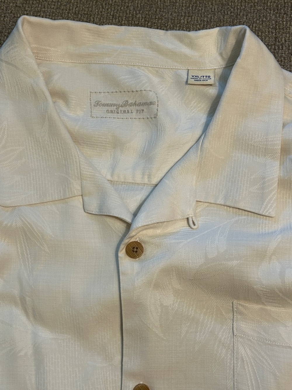 Tommy Bahama Cream Ivory Palm Jacquard 100% Silk Camp Beach Resort Shirt XXL